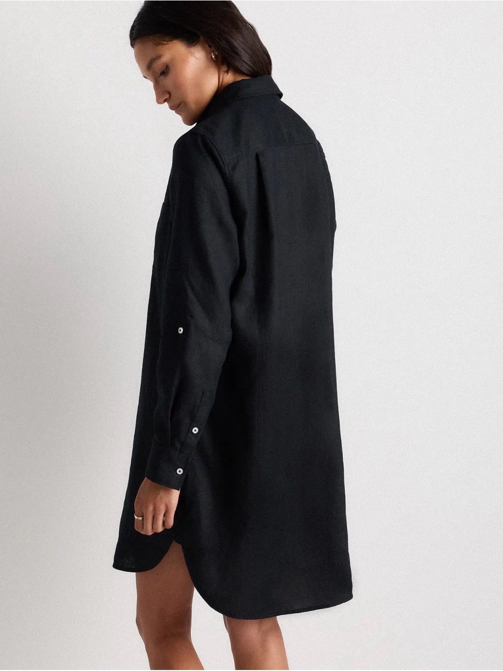Quince European Linen Shirt Dress in Black - Picture 3 of 10